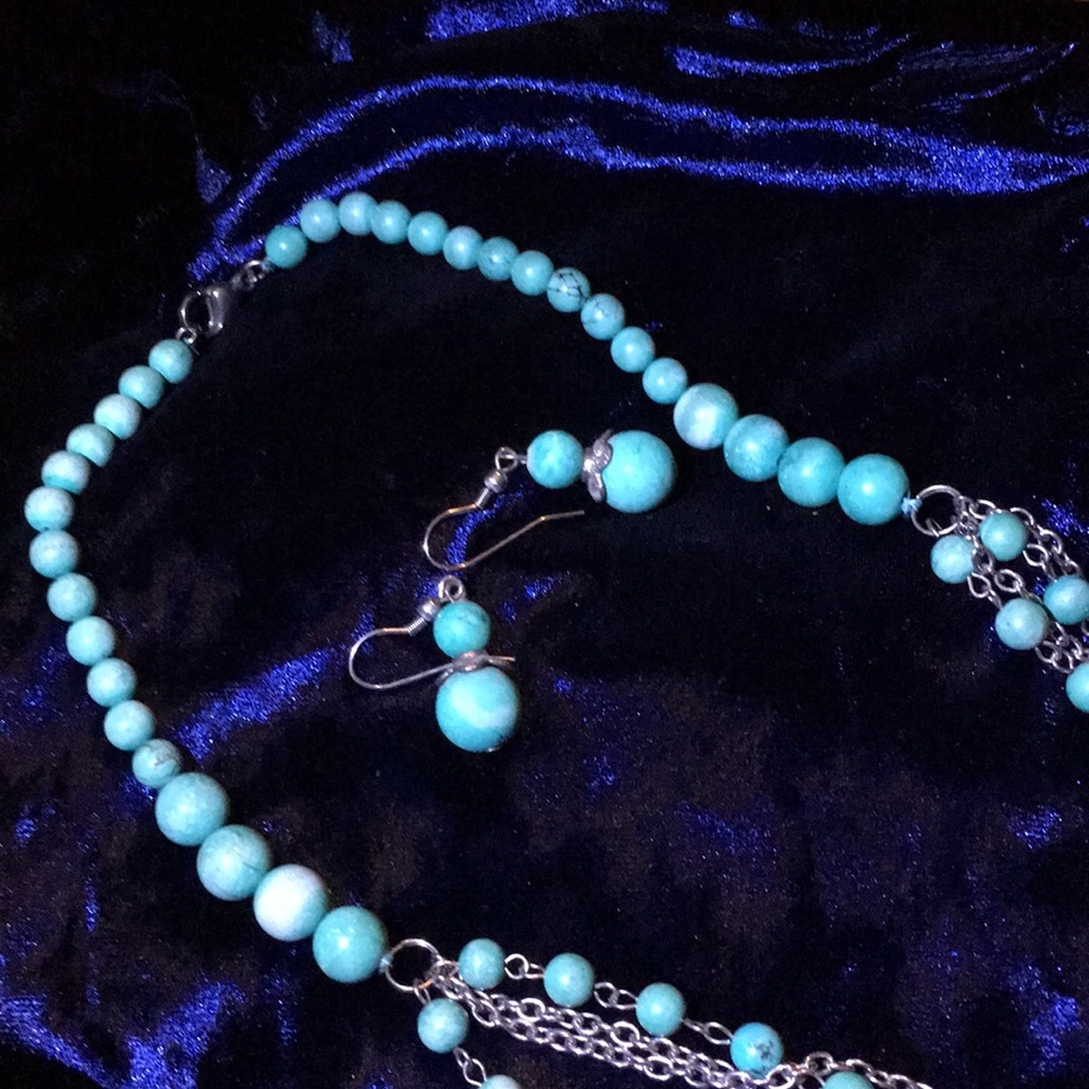 Turquoise color necklace and earrings set